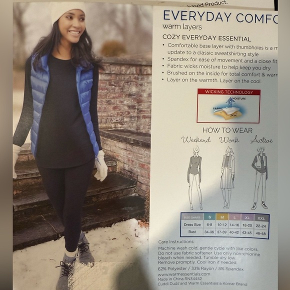 NWT cuddle Duds Women's Long Sleeve crew. Warm essentials size S and size M. - Picture 4 of 5